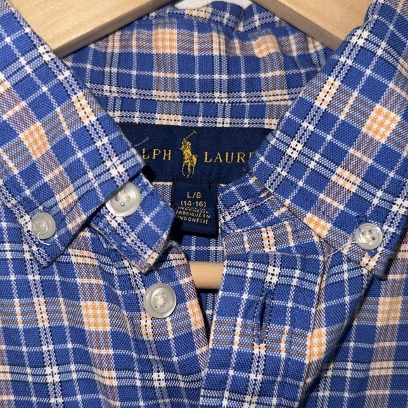 Ralph Lauren plaid button Down classic casual long sleeve shirt boys large 14 16 - Picture 3 of 4